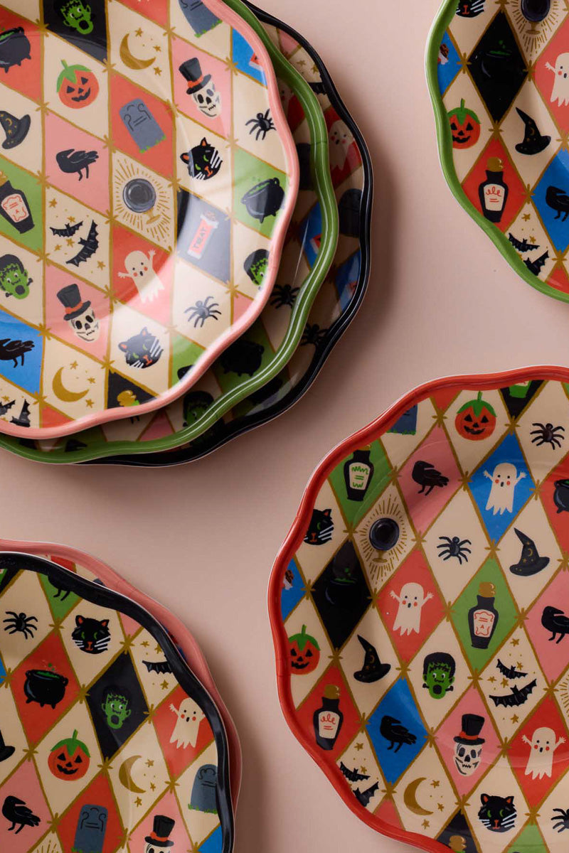 Rifle Paper Co. Halloween Argyle Melamine Dessert Plates Set of 4 Assorted