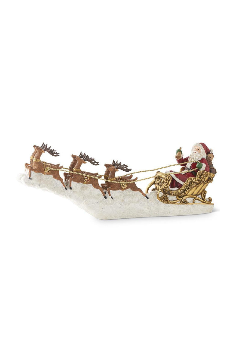 Santa In Sleigh With Deer 25" Gold