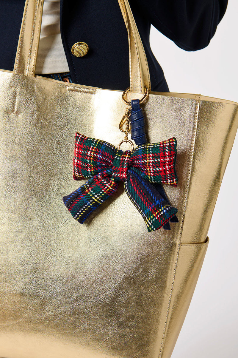 Shiraleah Plaid Bow Bag Charm Key Ring Navy