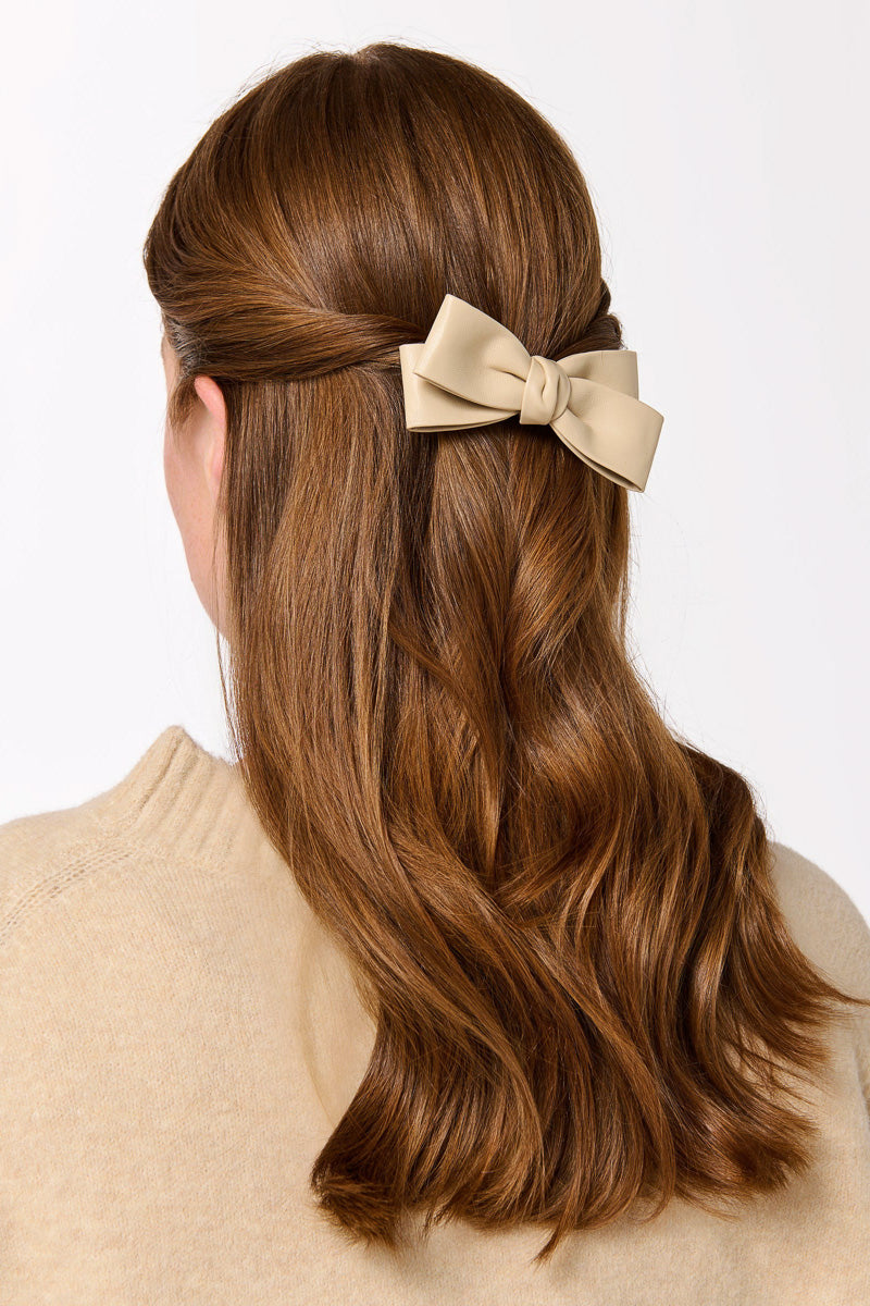 Shiraleah Faux Leather Bow Clip Sand