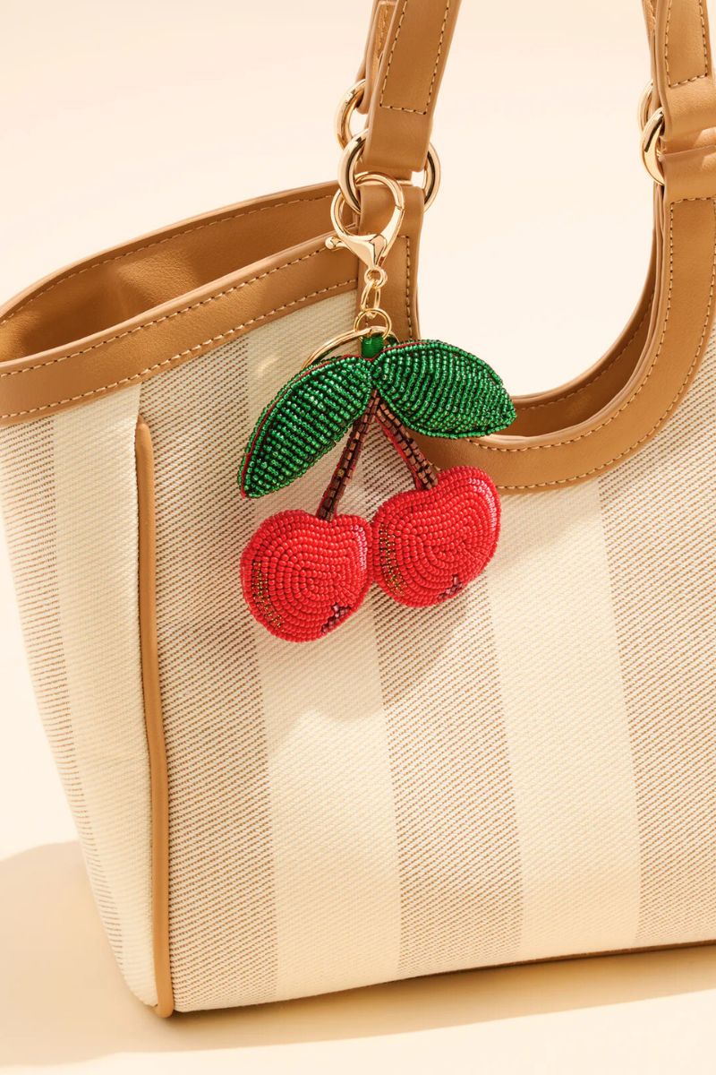 Shiraleah Cherries Beaded Bag Charm Key Ring Red