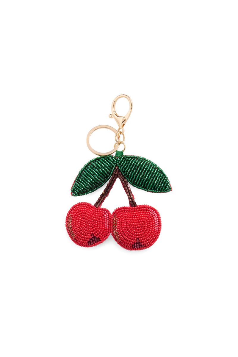 Shiraleah Cherries Beaded Bag Charm Key Ring Red