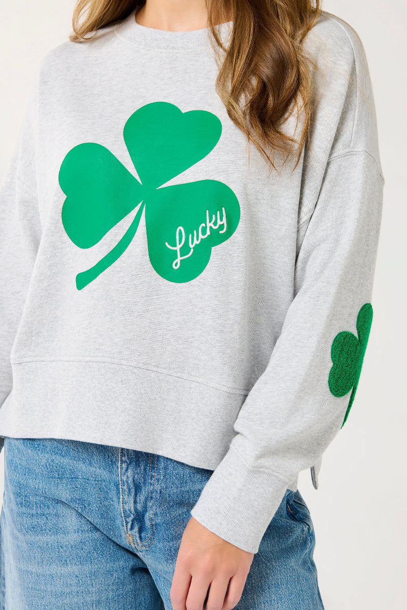 Shiraleah Shamrock "Lucky" Relaxed Sweatshirt LG Grey