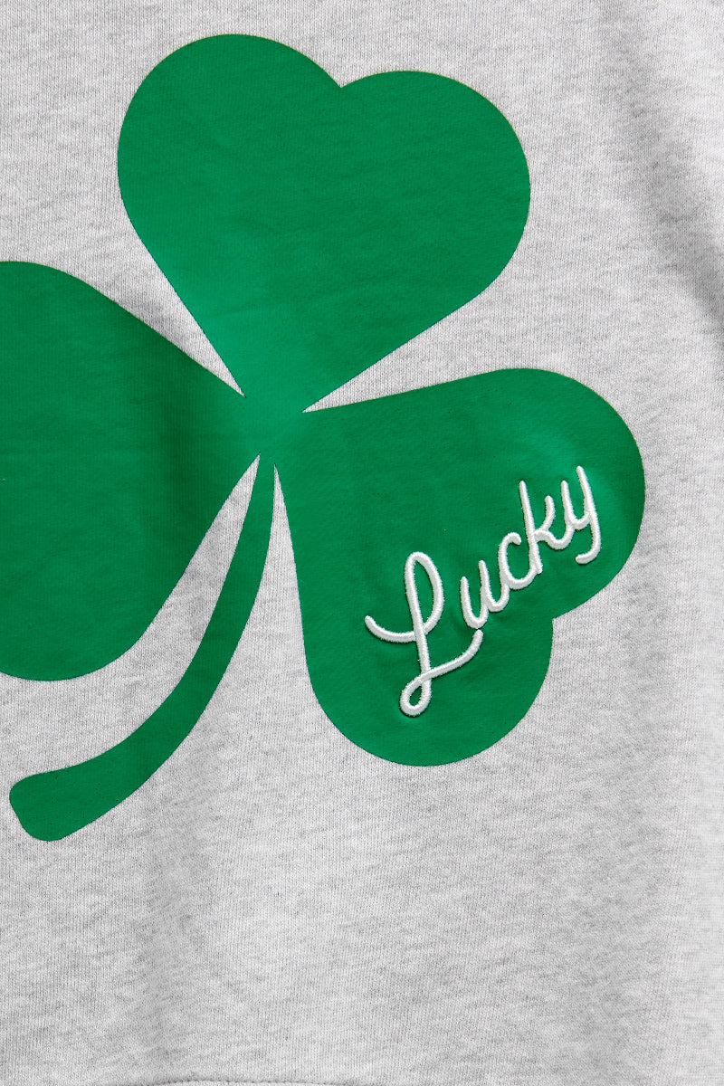Shiraleah Shamrock "Lucky" Relaxed Sweatshirt LG Grey