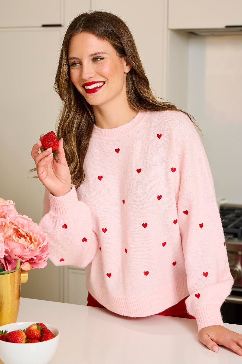 Shiraleah Hearts Sweater LG Blush