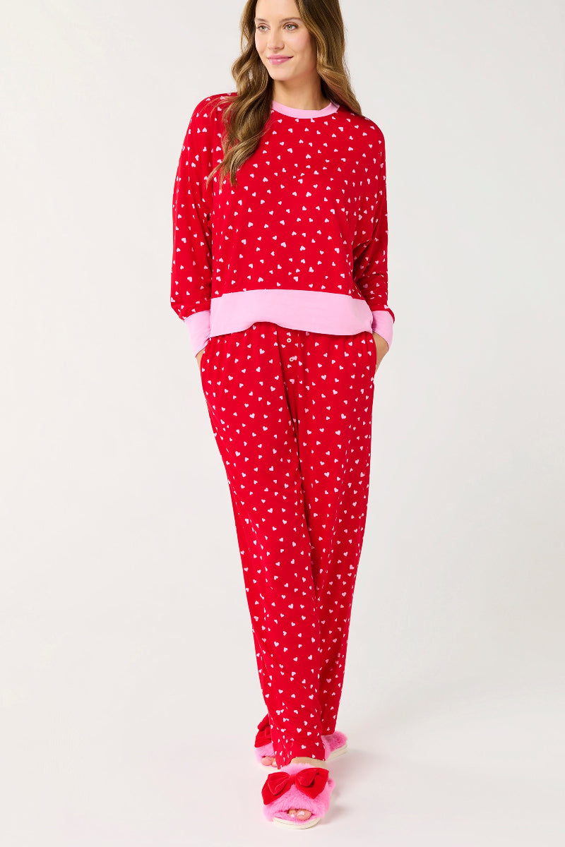 Shiraleah Mini Hearts Ultra-Soft Jersey Knit Pajamas LG Red