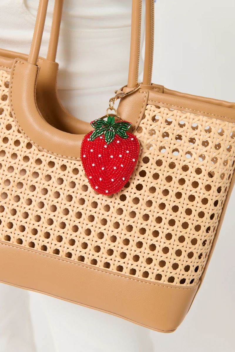 Shiraleah Strawberry Beaded Bag Charm Key Ring Red