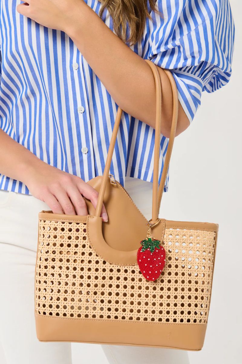 Shiraleah Strawberry Beaded Bag Charm Key Ring Red