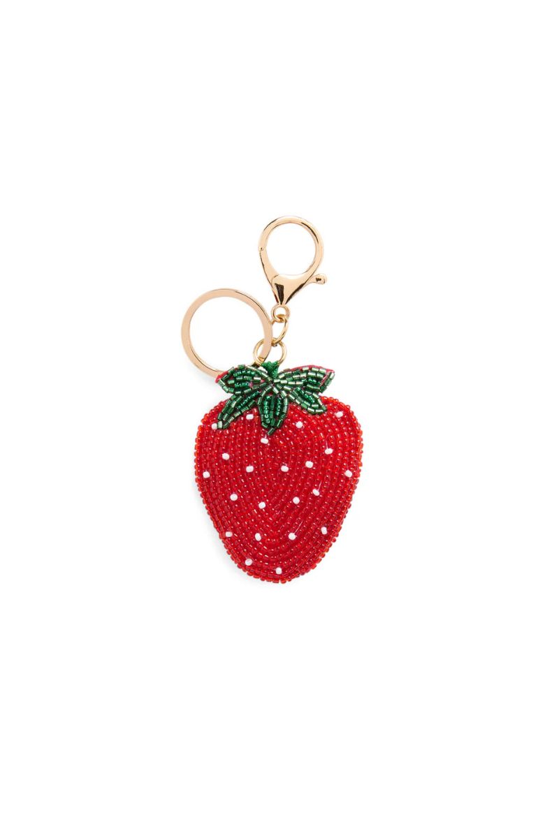 Shiraleah Strawberry Beaded Bag Charm Key Ring Red