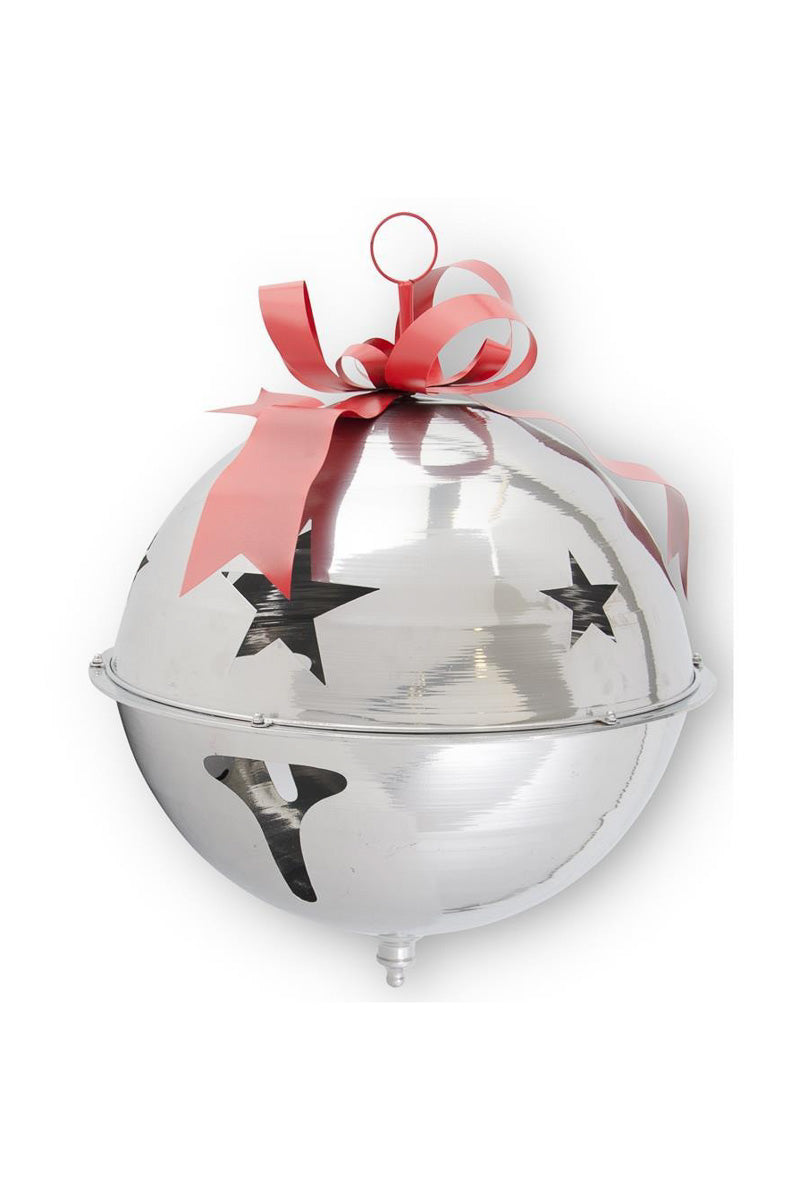 Silver Metal Jingle Bell 32" with Red Bow and Hanger