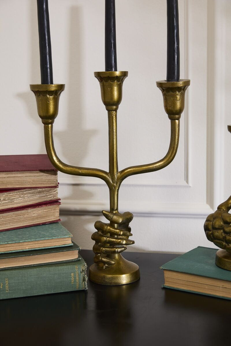 Skeleton Candelabra 10.5"x 4"x 14.25 Antique Gold