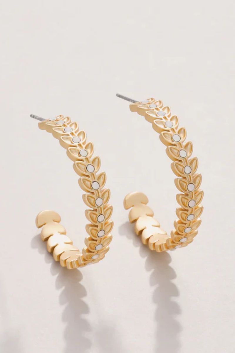 Spartina Parkwood Hoop Earrings 30mm White Opal