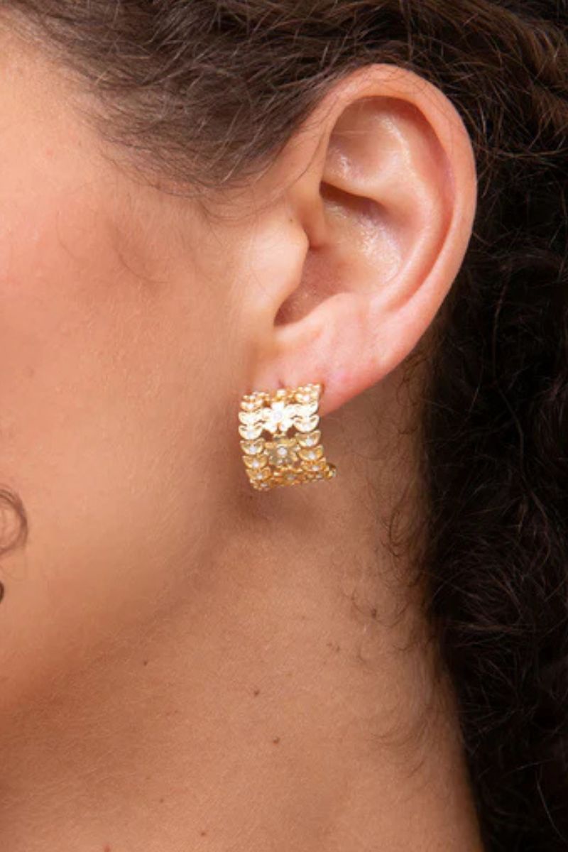 Spartina Parkwood Midi Hoop Earrings 16mm White Opal