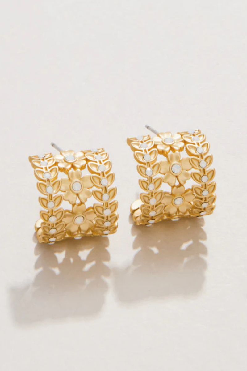 Spartina Parkwood Midi Hoop Earrings 16mm White Opal