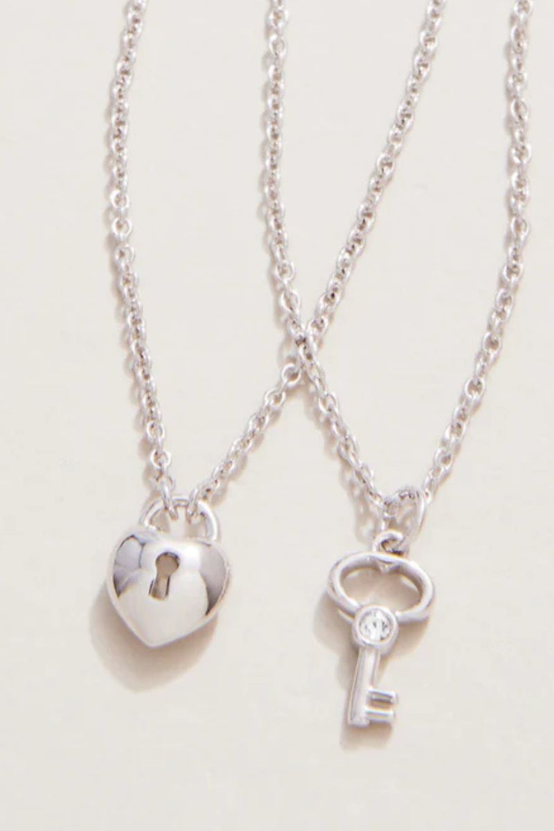 Spartina Sea La Vie Best Friends Heart Key Necklace Silver 2 piece set