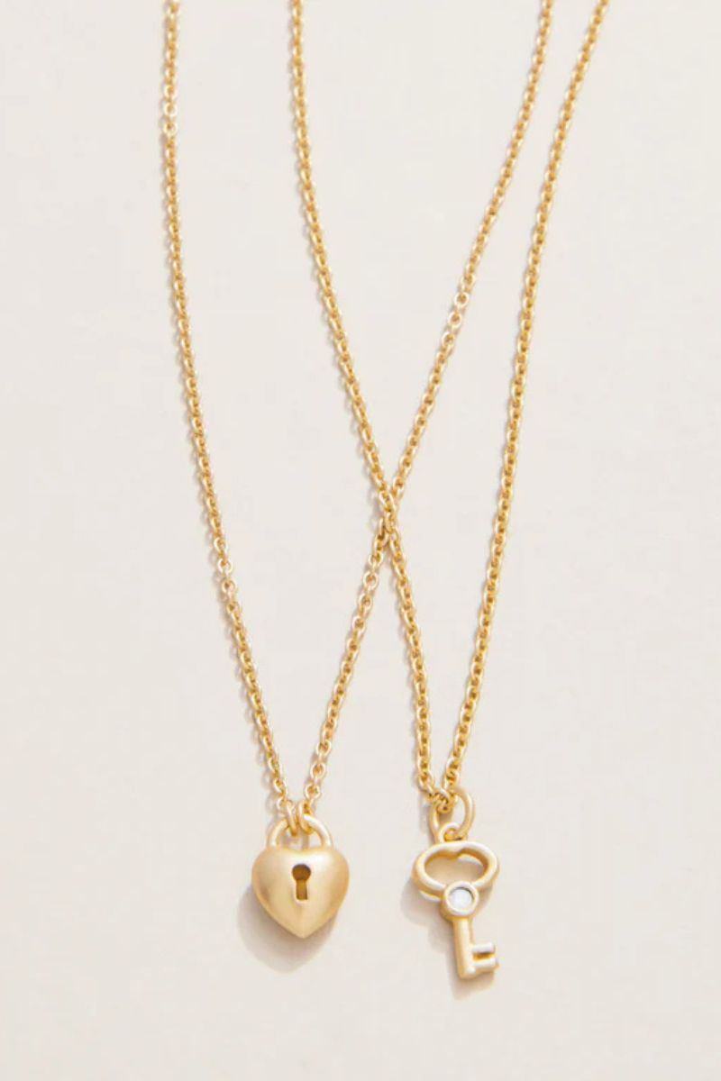 Spartina Sea La Vie Best Friends Heart Key Necklace Gold 2 piece set