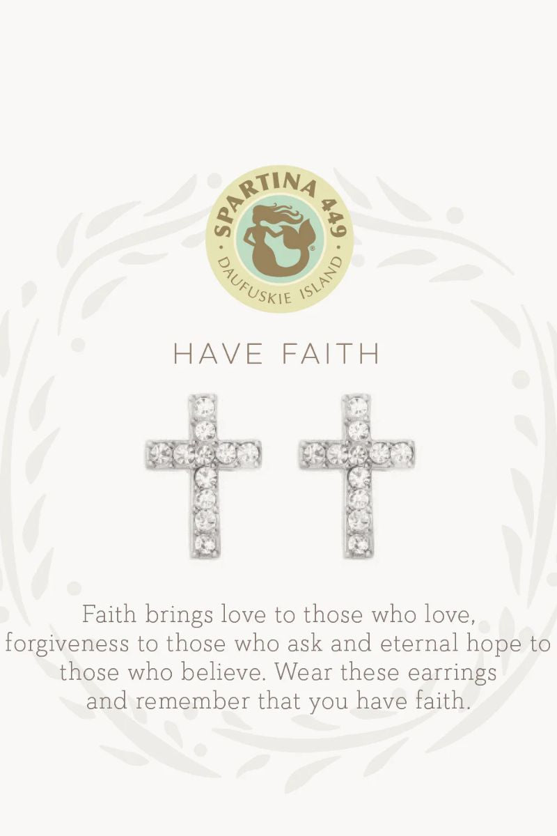 Spartina Sea La Vie Stud Earrings Have Faith Cross Silver
