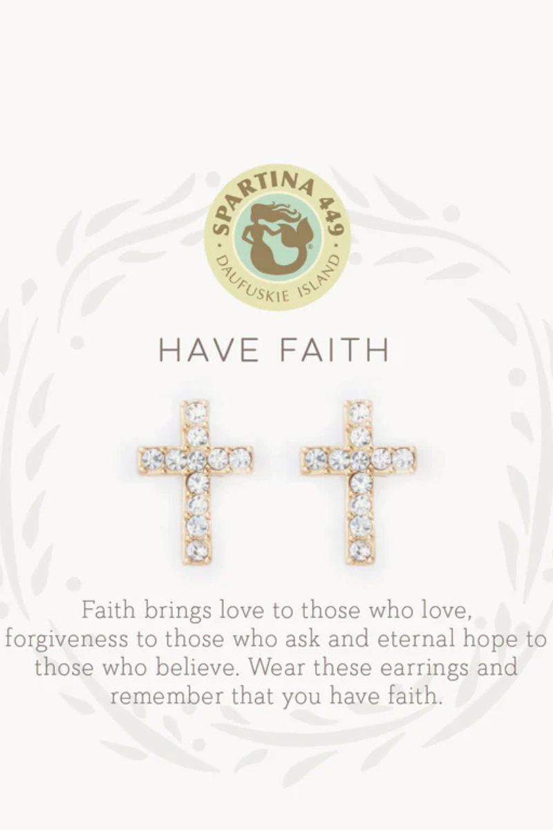 Spartina Sea La Vie Stud Earrings Have Faith Cross Gold