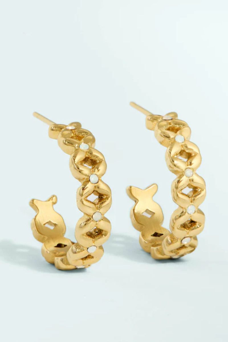 Spartina Splash Collection Bridge Street Hoop Earrings 18mm White Opal