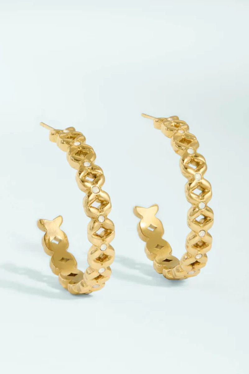 Spartina Splash Collection Bridge Street Hoop Earrings 30mm White Opal