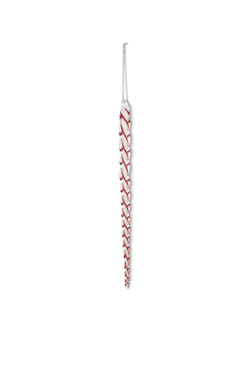 Spiral Glass Icicle Ornament 12" White & Red
