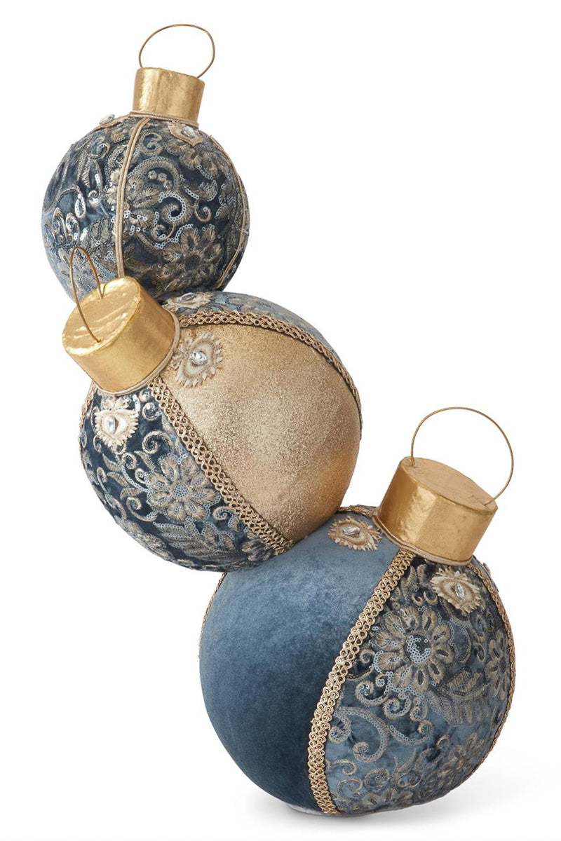 Stacked Fabric Ornaments with Jewels 24" Blue & Gold