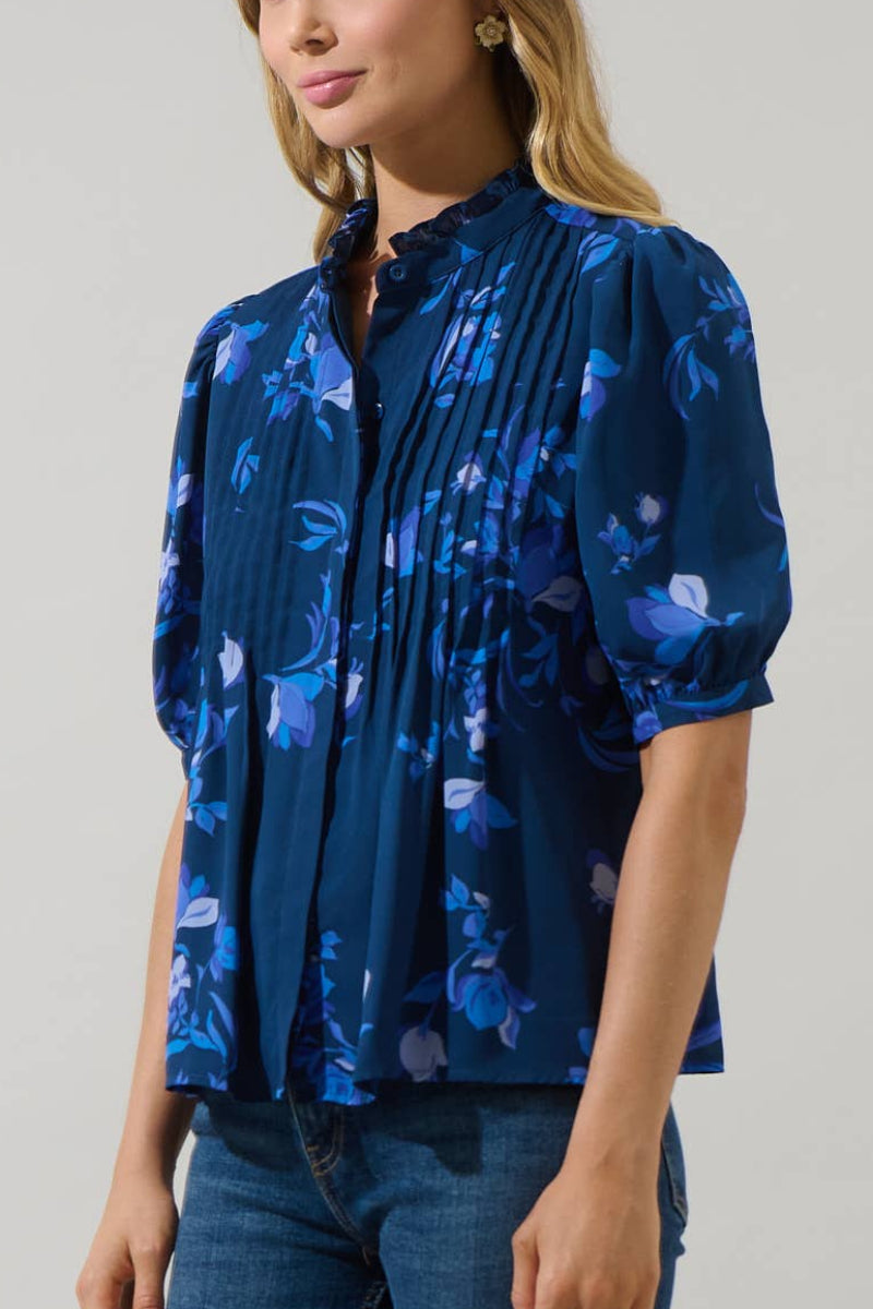 Niva Floral Elysia Pleated Blouse XS Navy