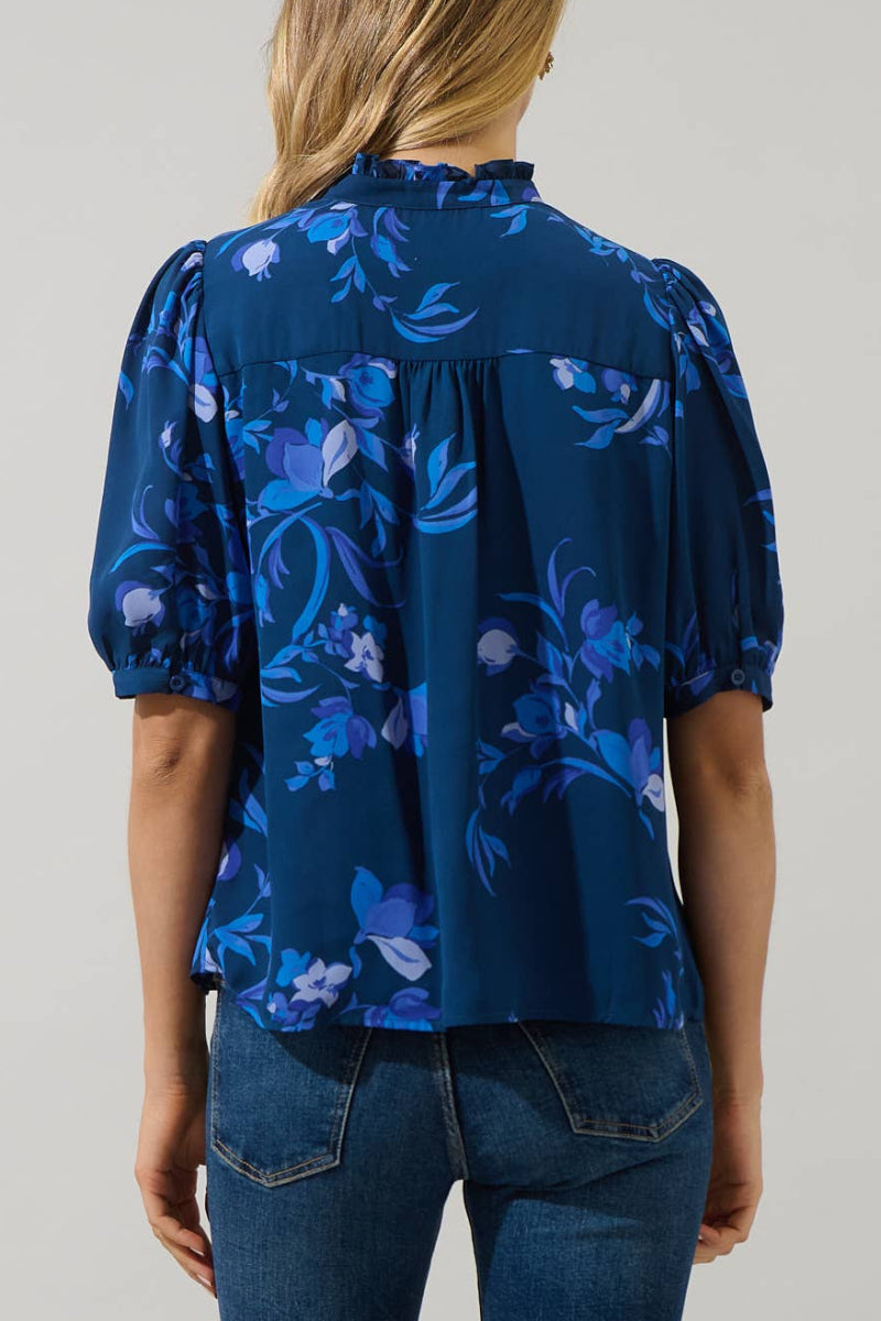 Niva Floral Elysia Pleated Blouse XS Navy