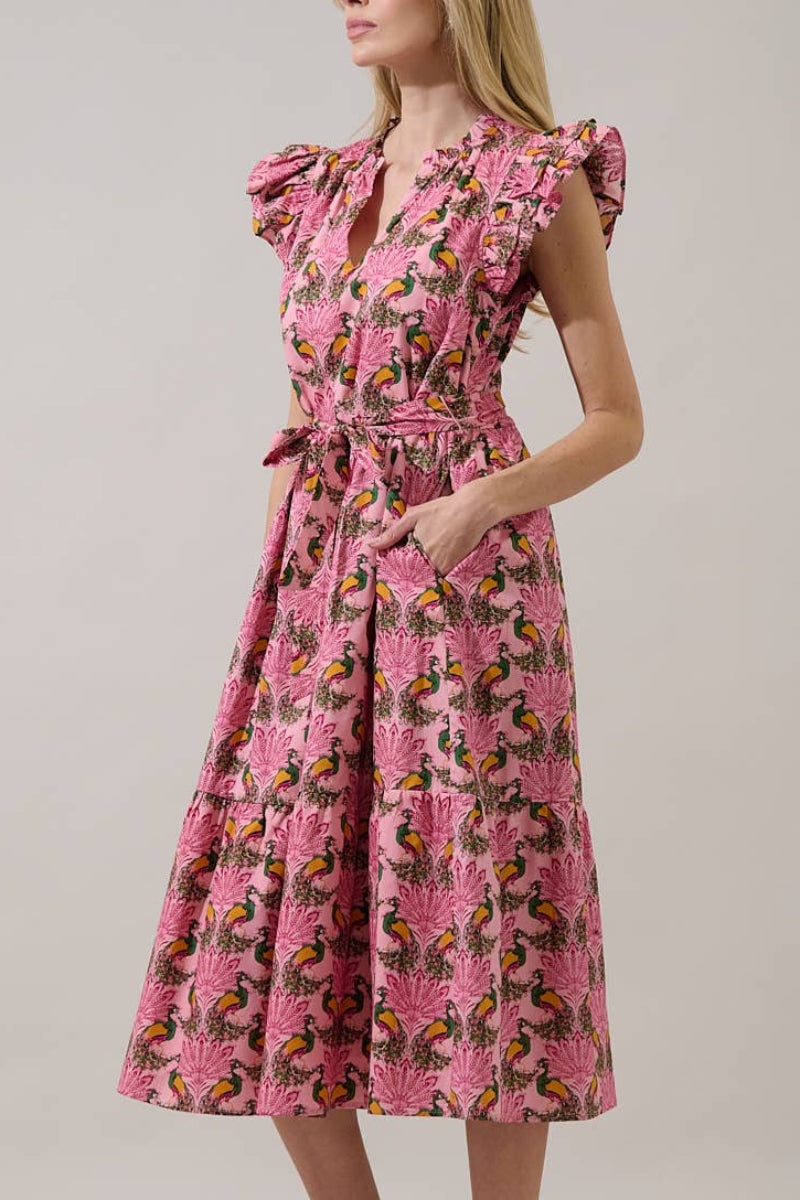 Peacock Bay Sita Ruffle Midi Dress XS
