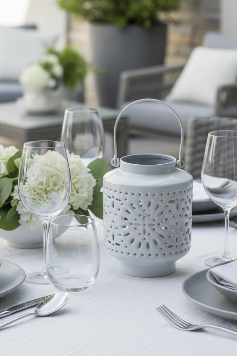 Aura Enamel Lantern Small White