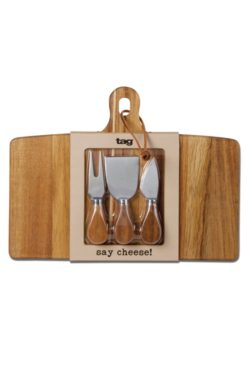 Long Acacia Board and Cheese Set Natural