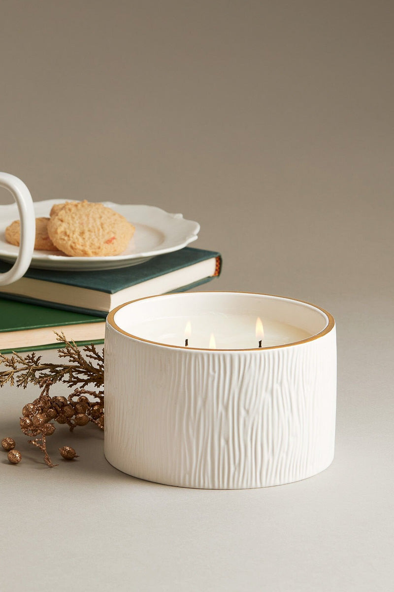 Thymes Frasier Fir Gilded Ceramic Poured Candle 3-Wick