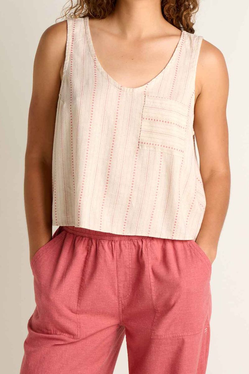 Toad & Co. Women's Taj Hemp Button Back Tank XL London Fog Dobby