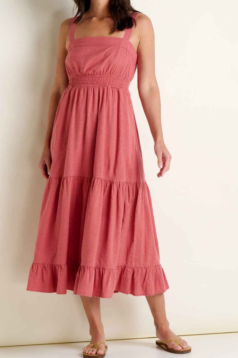 Toad & Co. Women's Taj Hemp Tiered Midi Dress M Dusty Cedar