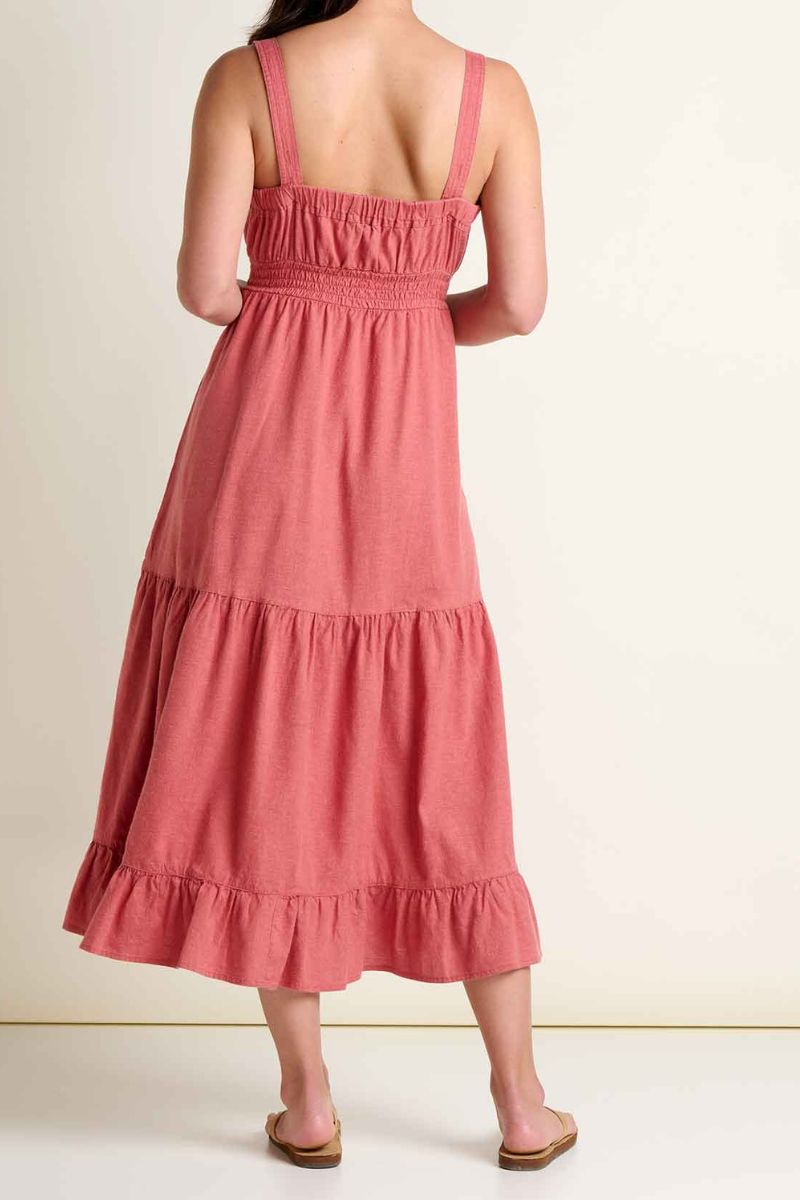 Toad & Co. Women's Taj Hemp Tiered Midi Dress L Dusty Cedar