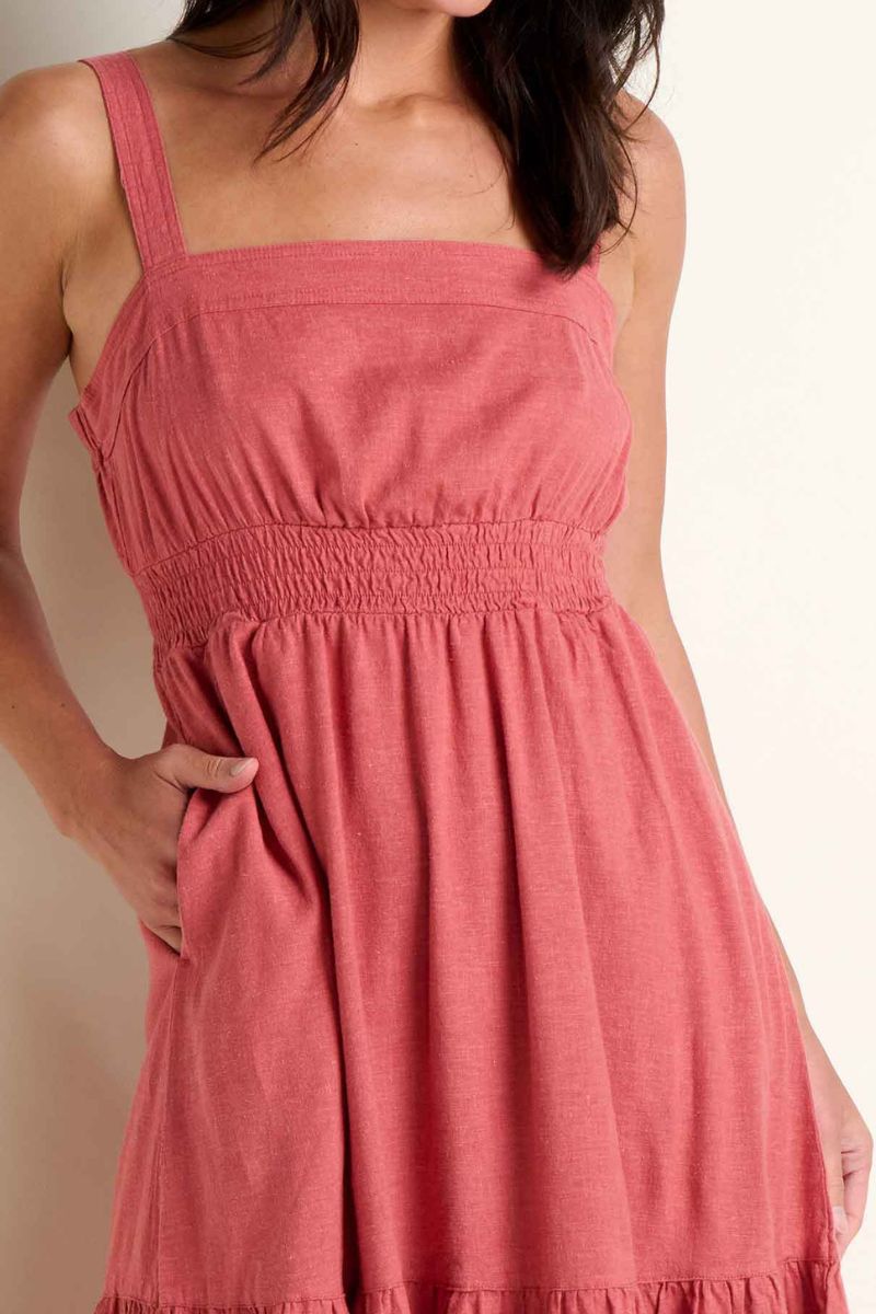 Toad & Co. Women's Taj Hemp Tiered Midi Dress M Dusty Cedar