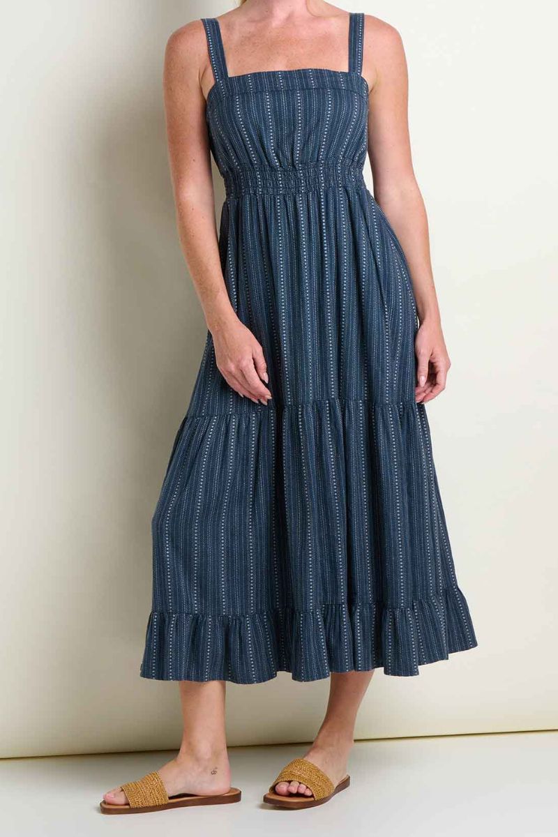 Toad & Co. Women's Taj Hemp Tiered Midi Dress XS Midnight Dobby