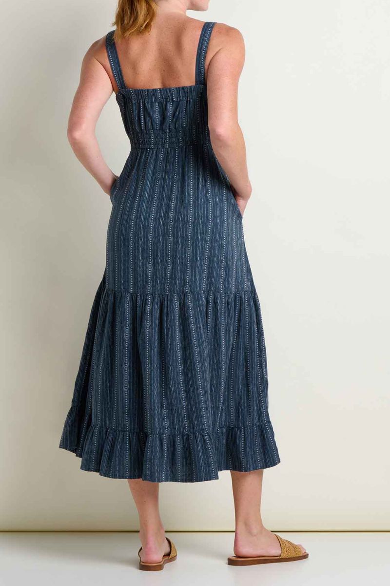Toad & Co. Women's Taj Hemp Tiered Midi Dress S Midnight Dobby