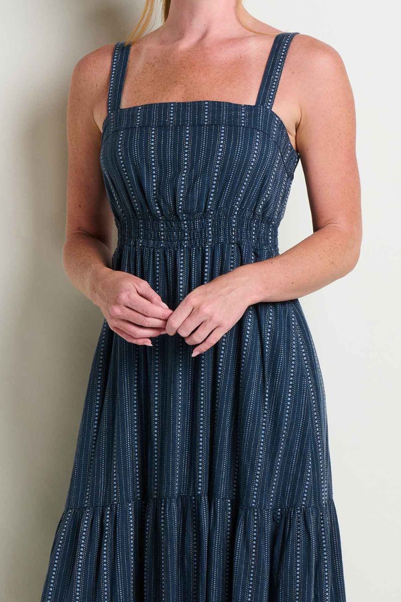 Toad & Co. Women's Taj Hemp Tiered Midi Dress L Midnight Dobby