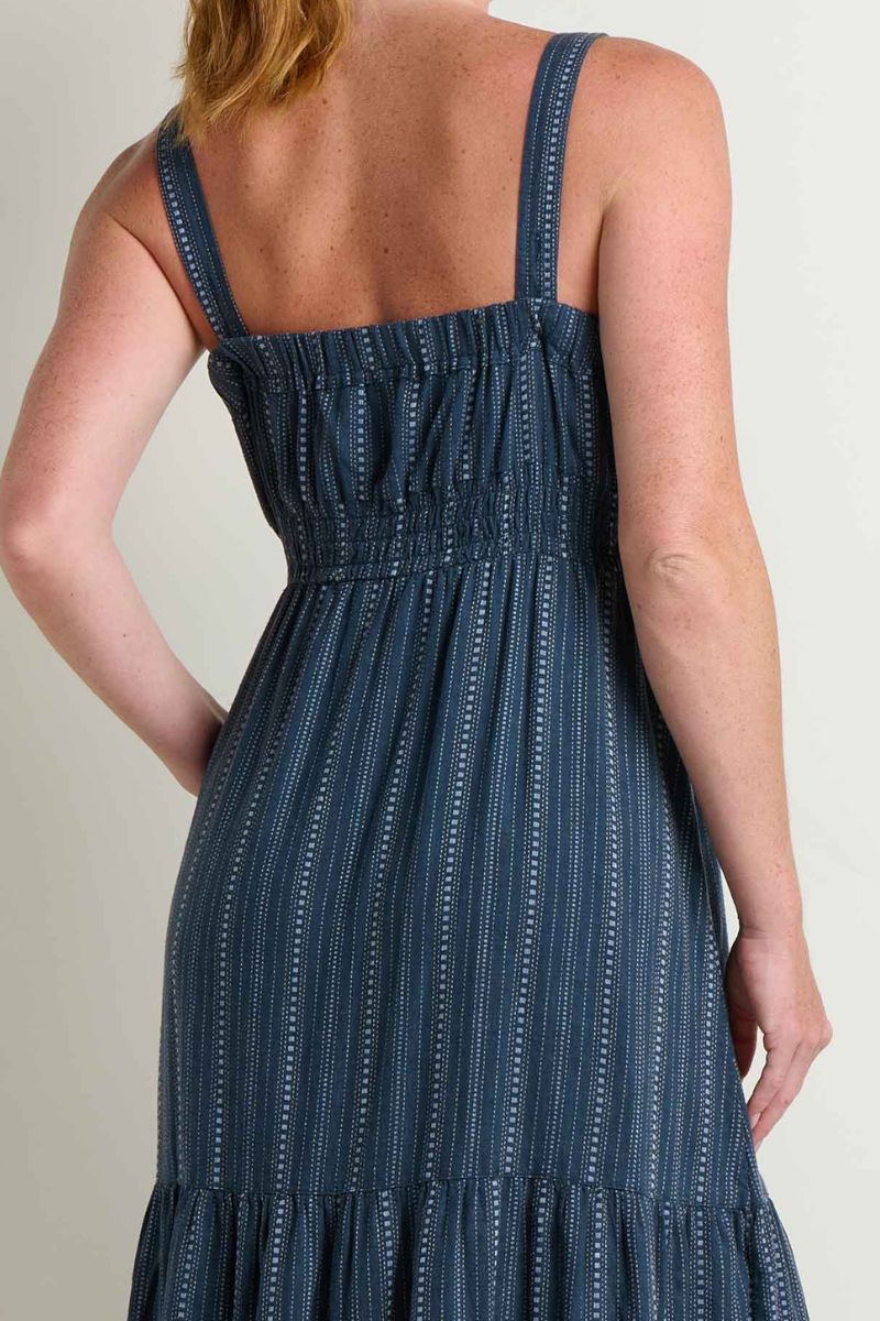 Toad & Co. Women's Taj Hemp Tiered Midi Dress XL Midnight Dobby