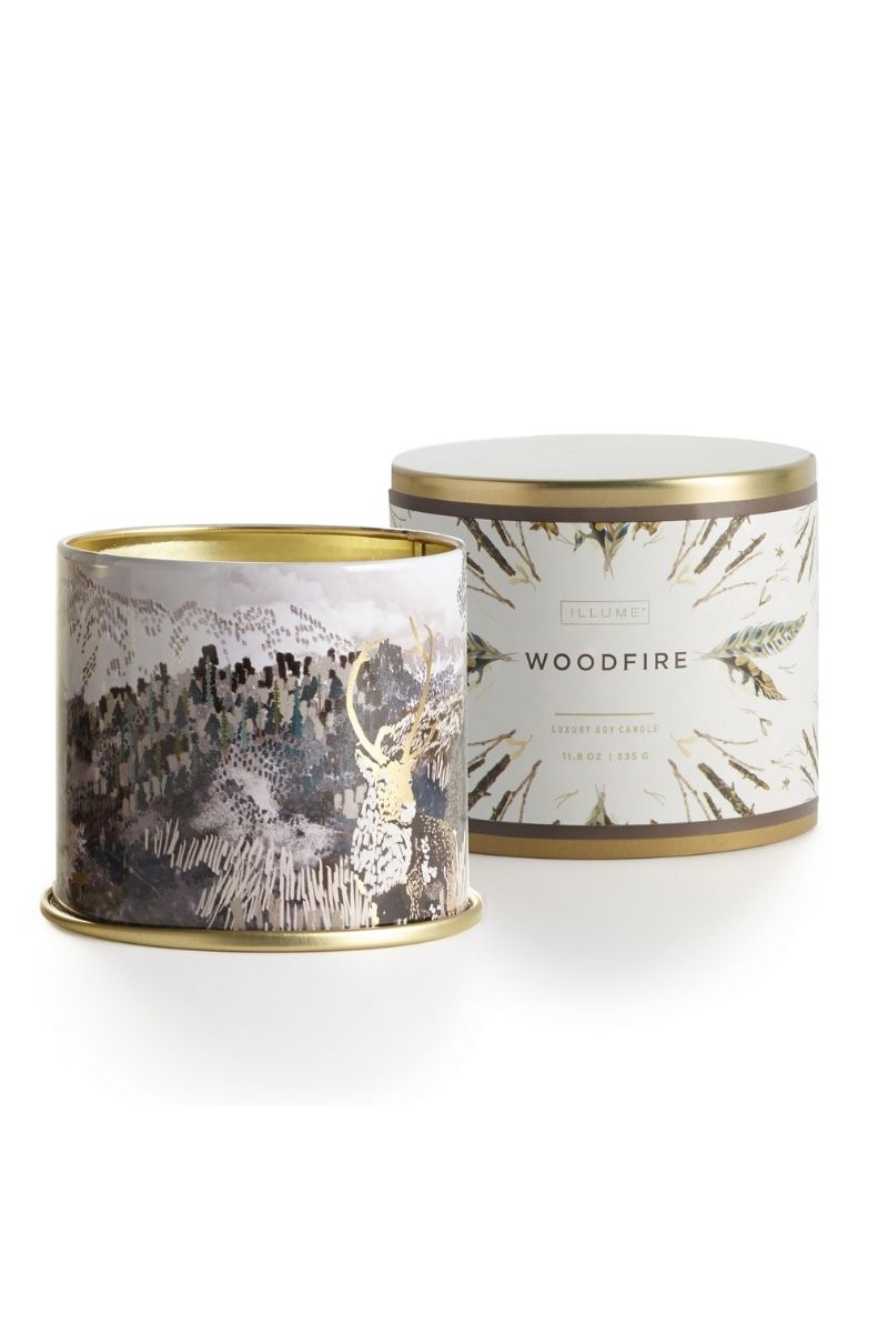 CANDLE, WOODFIRE LARGE TIN