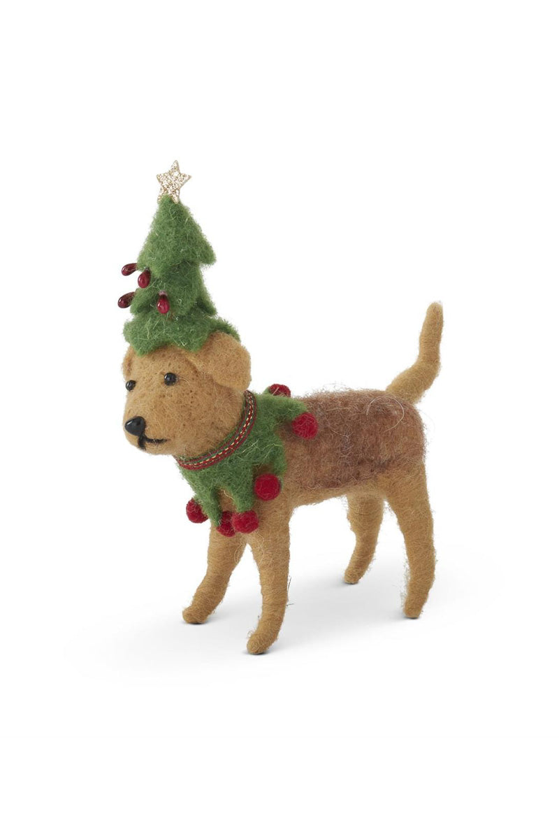 Wool Dog with Tree Hat 6" Brown