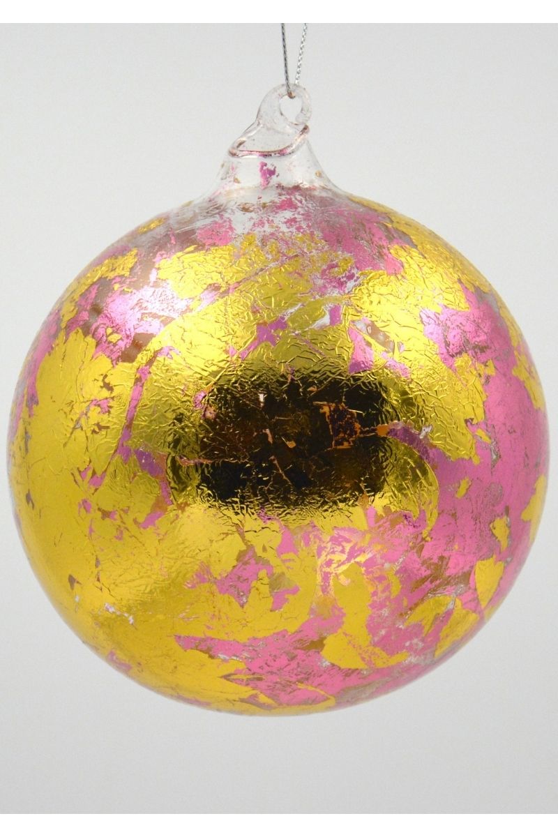 Metalic Glass Leaf Ornament 4.72" Gold & Pink