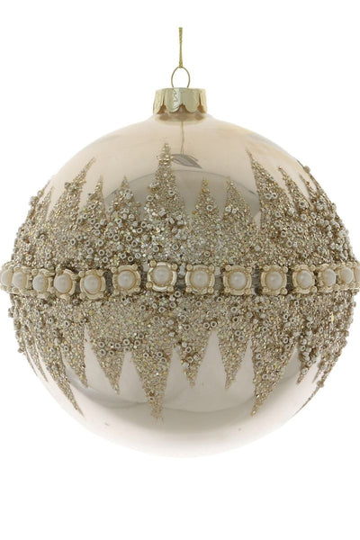 Glitter Pearl Band Ball Ornament 4.75" Ivory Gold